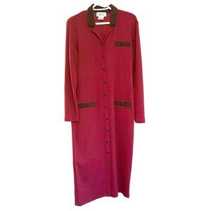 Vtg Talbots Wool Blend Maxi Sweater Dress Button Down Suede Collar Women Size S